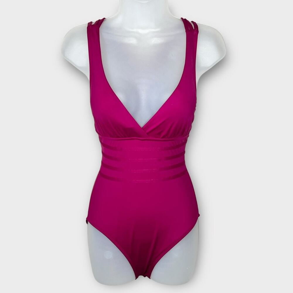 LA BLANCA raspberry pink strappy back one piece swimsuit size 4